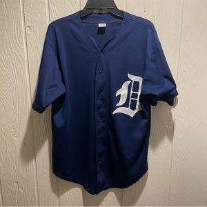 Navy Blue Button-Up Men's Jersey with White Script Logo